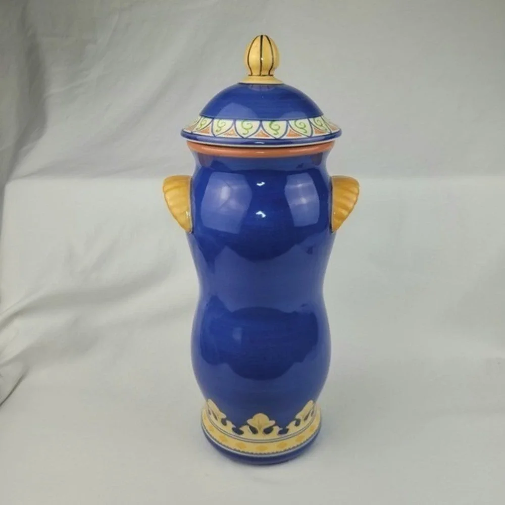 Pfaltzgraff Villa della Luna Pasta Canister Blue Ceramic Jar Jana Kolpen 14.5in